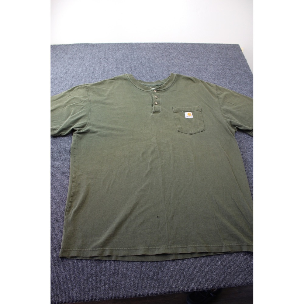 Carhartt Mens XL Olive Green Short Sleeve Henley Pocket T-Shirt Distressed